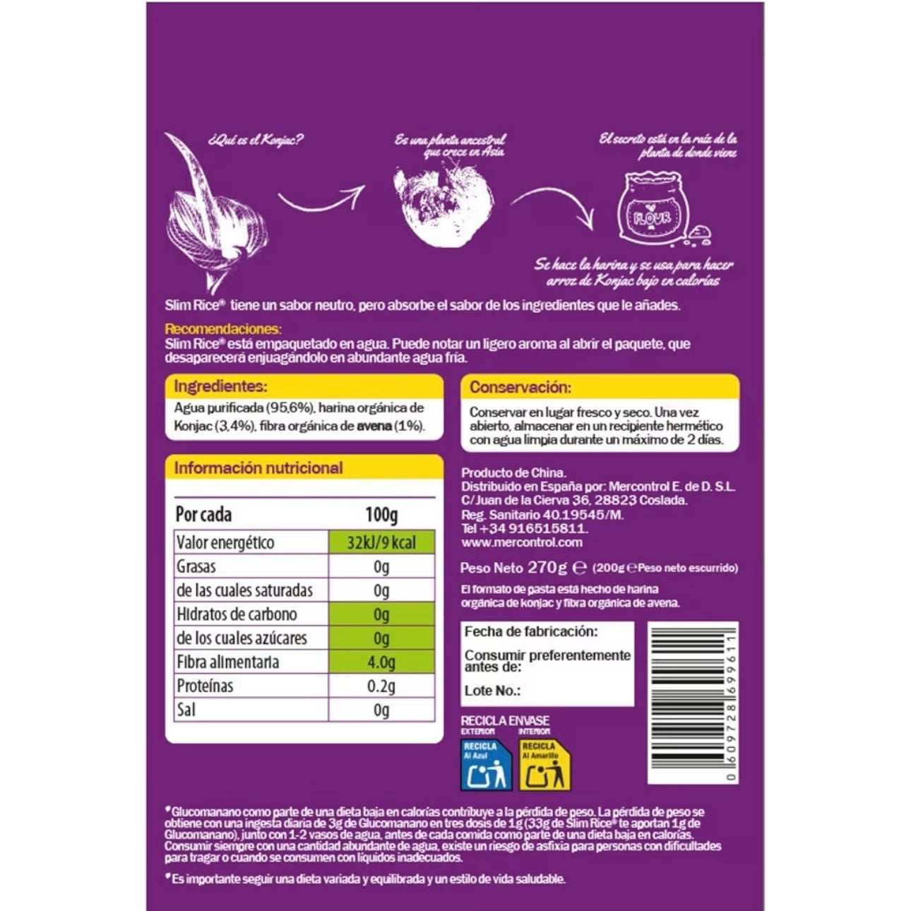 Slim Pasta – Arroz de Konjac (270 g)