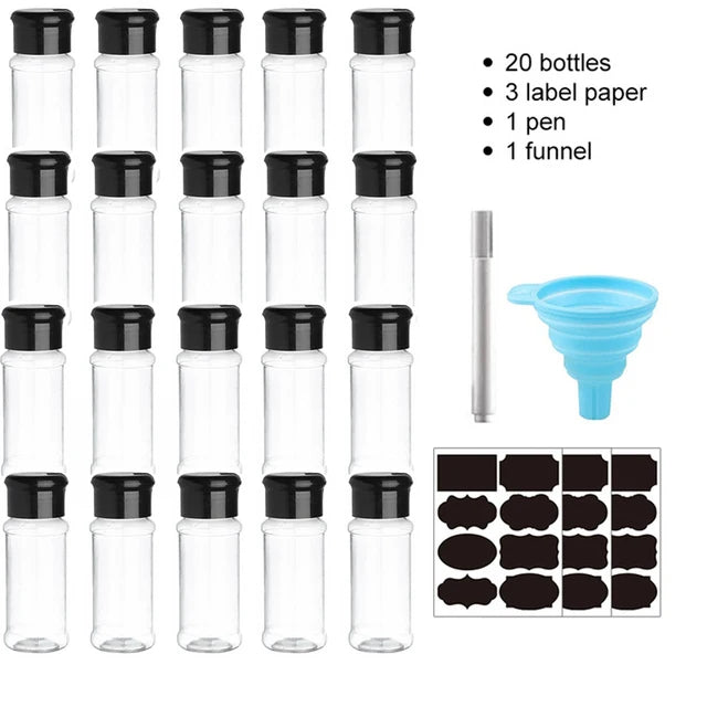 5/10/15/20PC Jars for spices Salt and Pepper Shaker Seasoning Jar spice organizer Plastic Barbecue Condiment Kitchen Gadget Tool