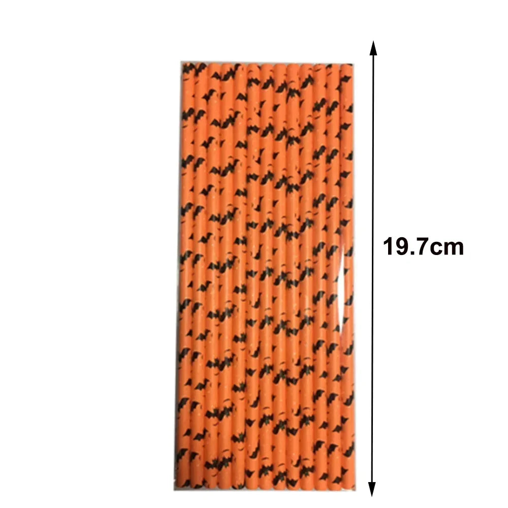 25/100pcs Halloween Party Paper Straws Biodegradable Bat Pumpkin Spider Straws for Spooky Halloween Party Halloween Decoration