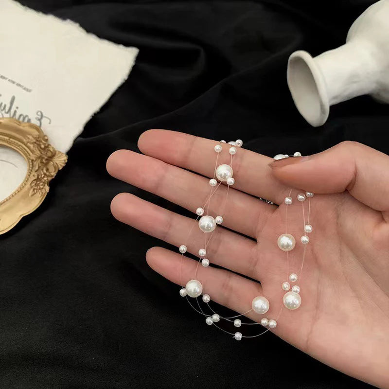 French Style Light Luxury Elegant Niche Design Pearl Multi-layer Pendant Necklace Women Sweet Jewelry Accessories Gift