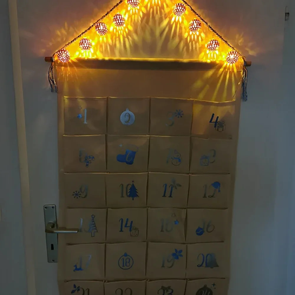 Advent Calendar Made of Fabric for Hanging with 24 Pockets To Numbers in Silver and Blue Christmas Home Wall Decoration New Year
