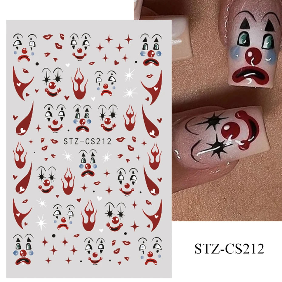 3D Halloween Nail Stickers Spider Web Ghost Skull Moon Star Line Sliders For Nails Gothic Design Summer Autumn Decor Flame Decal
