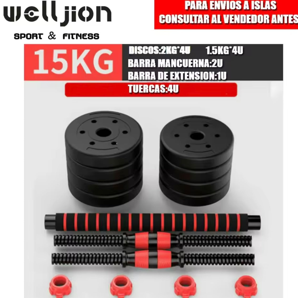 Pack de Entrenamiento 3 en 1: Mancuernas, Barra y Kettlebell (10-50 kg)