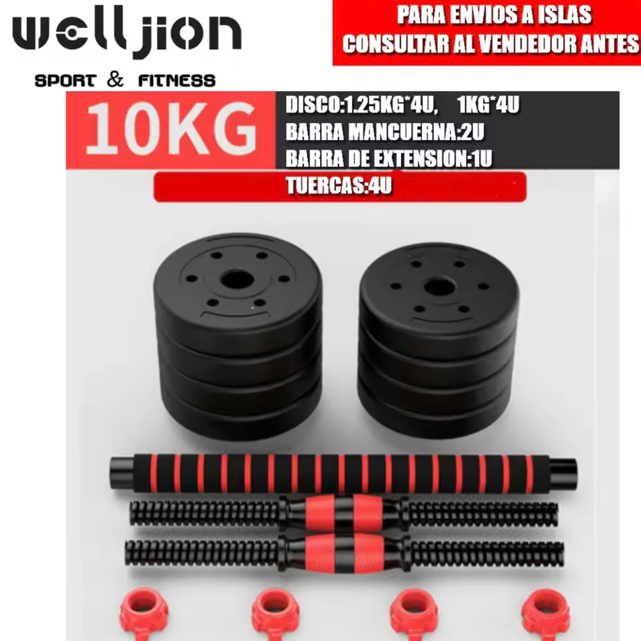 Pack de Entrenamiento 3 en 1: Mancuernas, Barra y Kettlebell (10-50 kg)