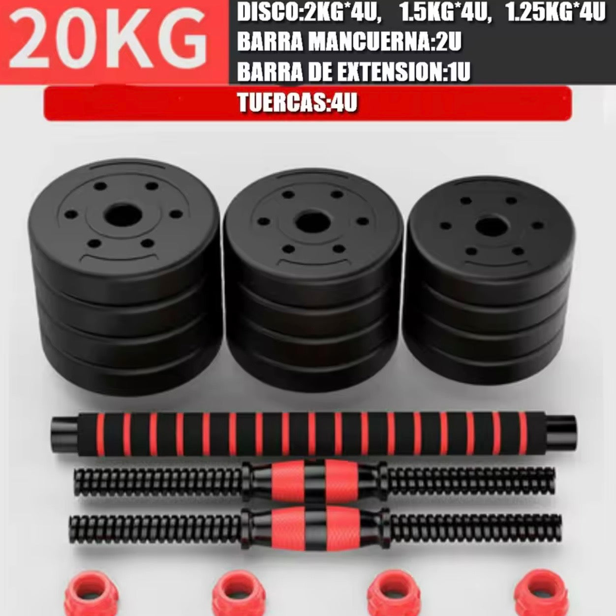 Pack de Entrenamiento 3 en 1: Mancuernas, Barra y Kettlebell (10-50 kg)