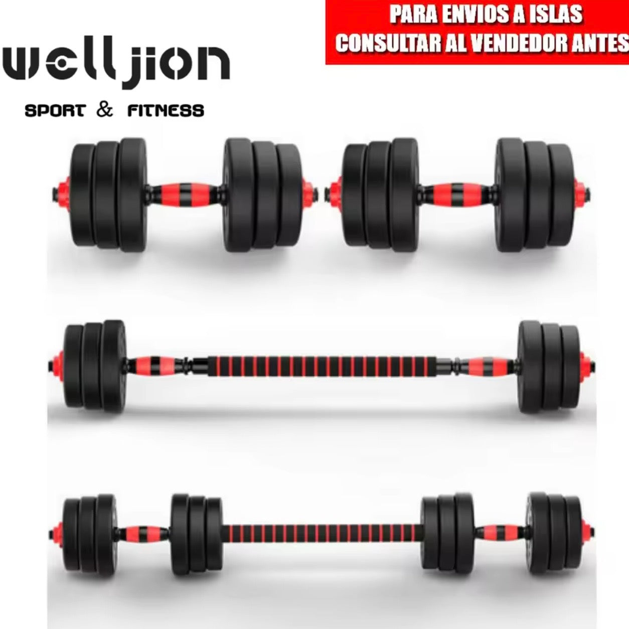 Pack de Entrenamiento 3 en 1: Mancuernas, Barra y Kettlebell (10-50 kg)