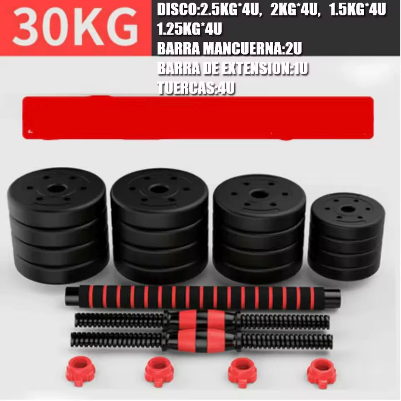 Pack de Entrenamiento 3 en 1: Mancuernas, Barra y Kettlebell (10-50 kg)