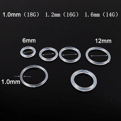 2pcs Clear Transparent 14G 16G 18G Clear Septum Nose Hoop Rings Retainer Bioflex Cartilage Tragus Helix Earring Clicker Piercing