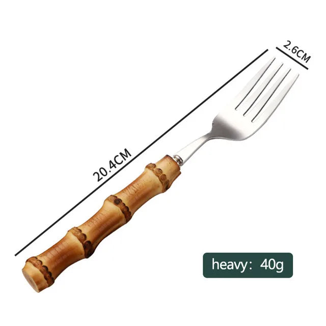 Bamboo Cutlery Sets Stainless Steel Dinnerware Sets Gold Wooden Tableware Western Food Knife Fork Teaspoon Cutleries