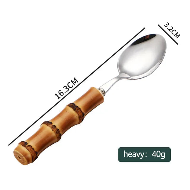 Bamboo Cutlery Sets Stainless Steel Dinnerware Sets Gold Wooden Tableware Western Food Knife Fork Teaspoon Cutleries