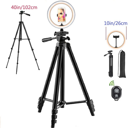10in LED Selfie Ring Light Photography RingLight Phone Stand Holder Tripod Circle Fill Light Dimmable Lamp Youtube Video Makeup