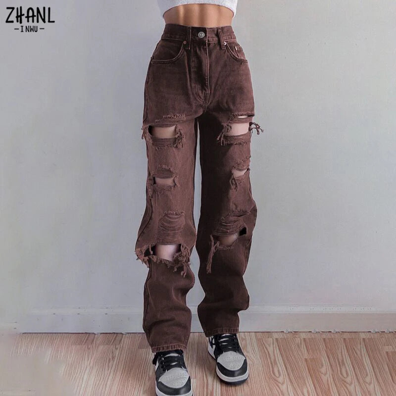 Brown Ripped Vintage Jeans