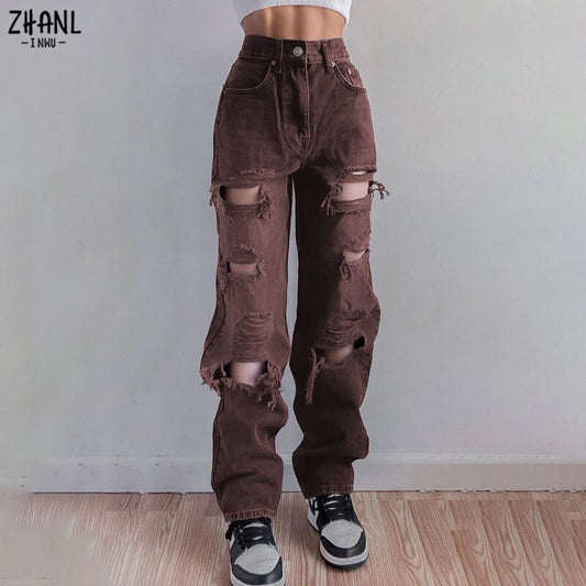 Brown Ripped Vintage Jeans