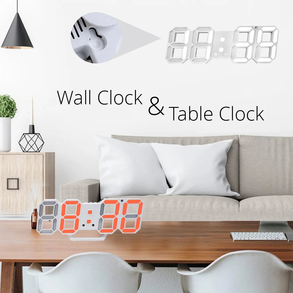 3D LED Wall Clock Modern Design Digital Table Clock Alarm Nightlight Saat reloj de pared Watch For Home Living Room Decoration