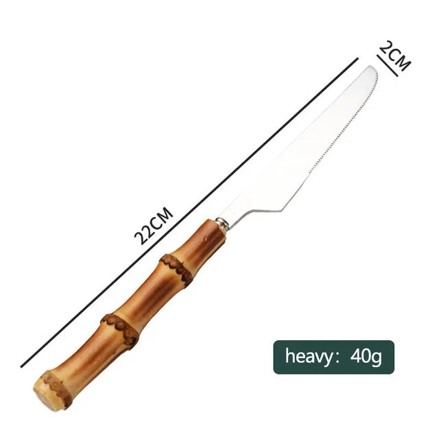 Bamboo Cutlery Sets Stainless Steel Dinnerware Sets Gold Wooden Tableware Western Food Knife Fork Teaspoon Cutleries