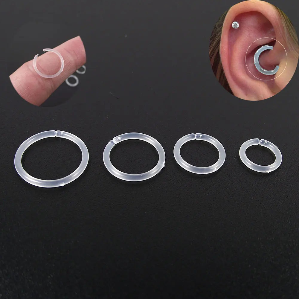 2pcs Clear Transparent 14G 16G 18G Clear Septum Nose Hoop Rings Retainer Bioflex Cartilage Tragus Helix Earring Clicker Piercing