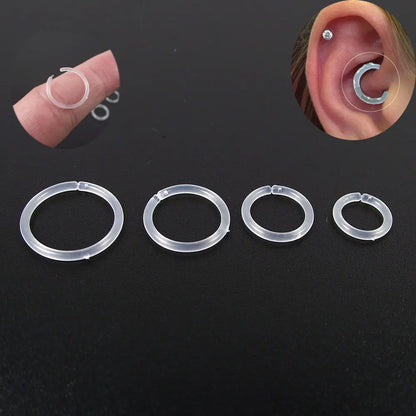 2pcs Clear Transparent 14G 16G 18G Clear Septum Nose Hoop Rings Retainer Bioflex Cartilage Tragus Helix Earring Clicker Piercing
