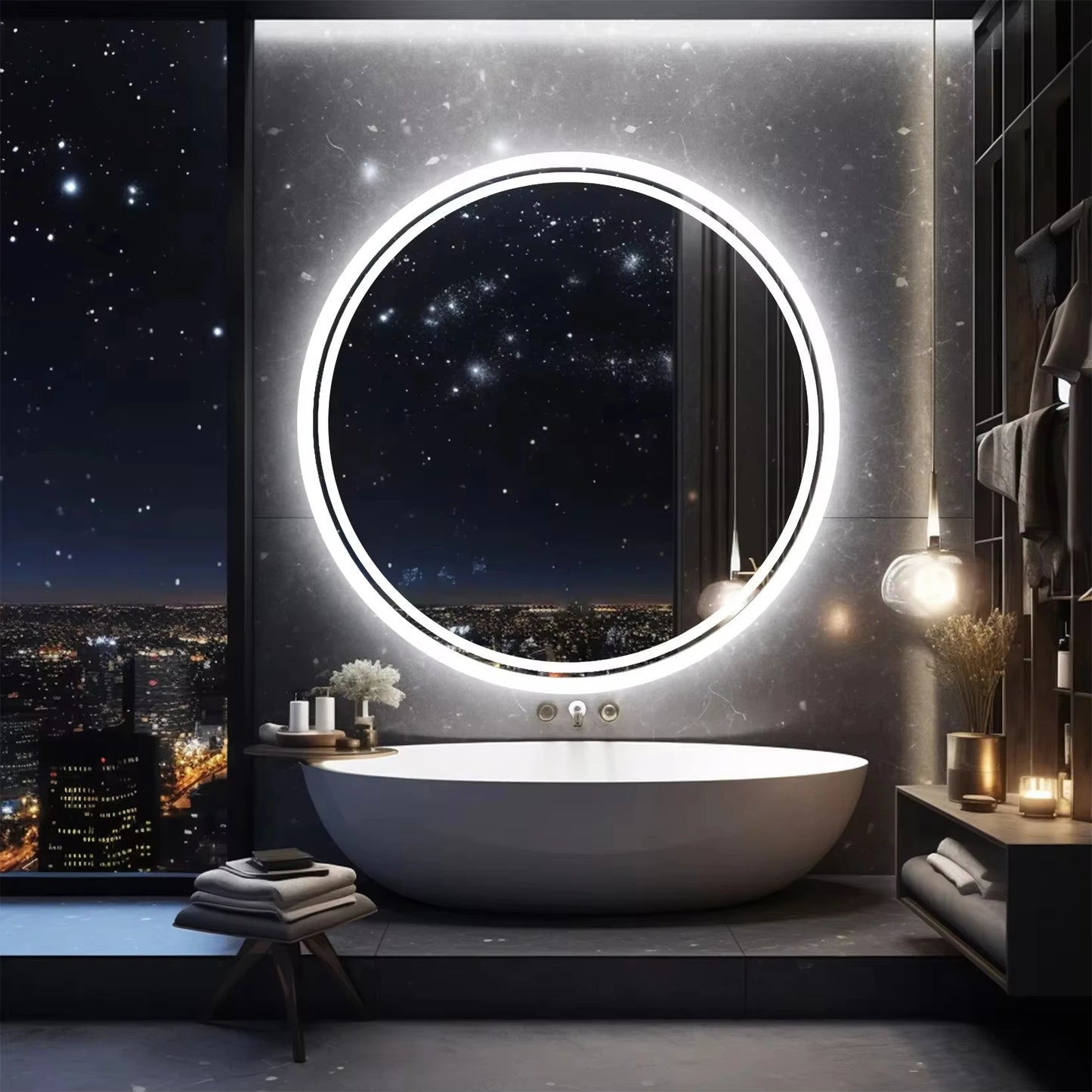 LED HD Smart Bathroom Mirror with Lights Circle