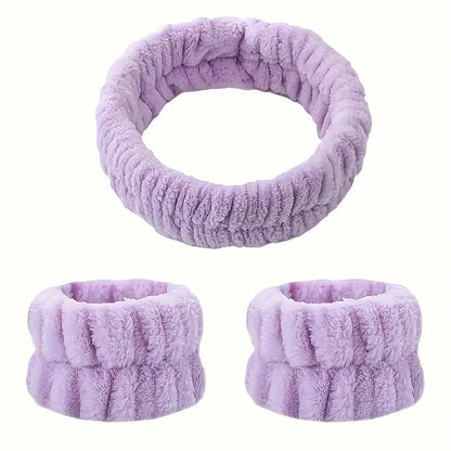 Coral Velvet Facial High-elastic Makeup Hairband Face Wash Wristband Set-face Wash, Facial Mask, Skin Care