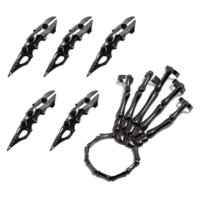 Gothic Punk Skeleton Hand Glove Adjustable Metal Finger Claw Skeleton Full Finger Rings For Halloween Cosplay Party Dropshipping