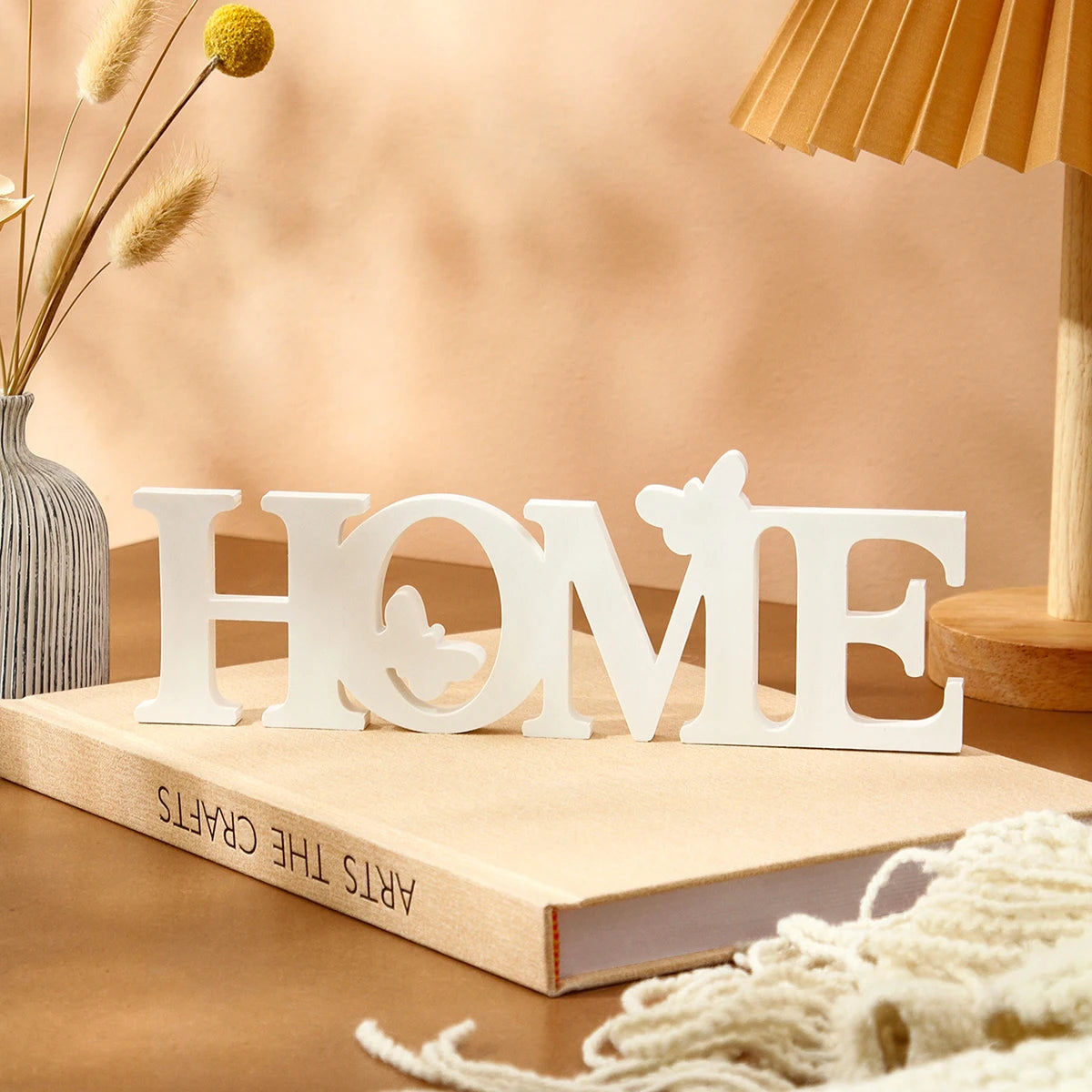 1PC,3.1* 8.9-inch white butterfly HOME letter decoration, a warm and cozy letter board for indoor desktop decoration
