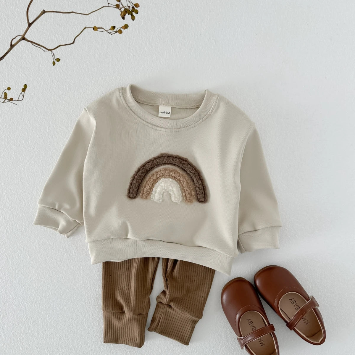 Autumn Winter Baby Clothes Girl Rainbow Embroid Pollover Newborn Baby Cloth Long Sleeve Top Pants Boys Girls Baby Sets 0-3 Years