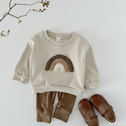 Autumn Winter Baby Clothes Girl Rainbow Embroid Pollover Newborn Baby Cloth Long Sleeve Top Pants Boys Girls Baby Sets 0-3 Years