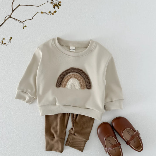 Autumn Winter Baby Clothes Girl Rainbow Embroid Pullover Newborn Baby Cloth Long Sleeve Top Pants Boys Girls Baby Sets 0-3 Years