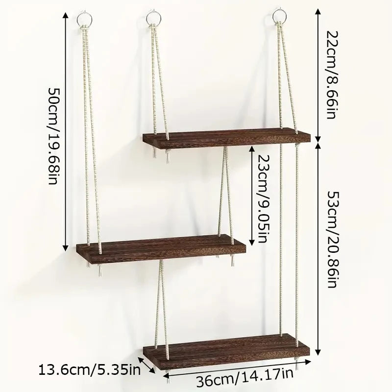 3 Tiers Floating Shelves Wooden Wall Mount Shelf Stands Nursery Book Display Ledges Flower Plant Rack Living Room Home Decor