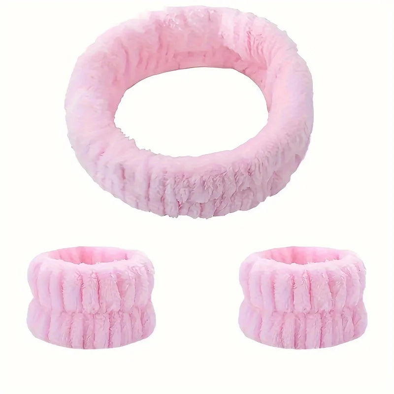 Coral Velvet Facial High-elastic Makeup Hairband Face Wash Wristband Set-face Wash, Facial Mask, Skin Care