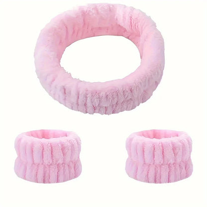 Coral Velvet Facial High-elastic Makeup Hairband Face Wash Wristband Set-face Wash, Facial Mask, Skin Care