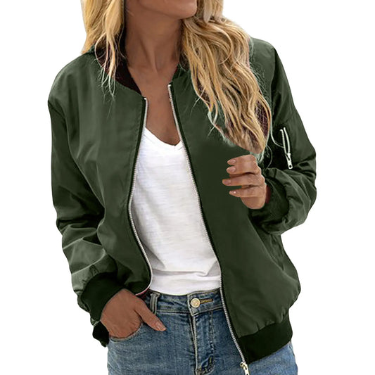 Female Army Green Bomber Jacket