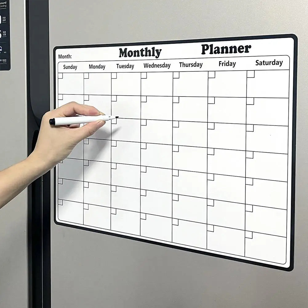 Soft Magnetic Memo Board - Reusable Weekly Planner, Decorative Modern Fridge Organizer for Home Office, PVC Grid Calendar &amp; Note
