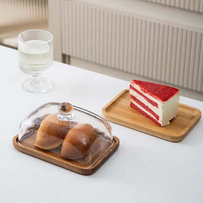 Bamboo and Wood Cake Plate Transparent