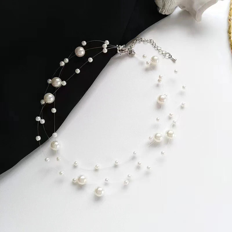 French Style Light Luxury Elegant Niche Design Pearl Multi-layer Pendant Necklace Women Sweet Jewelry Accessories Gift