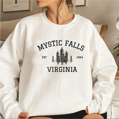 MYSTIC FALLS Women autumn and winter fashion sweatshirt digital printing round neck drop shoulder long sleeve sweatshirt