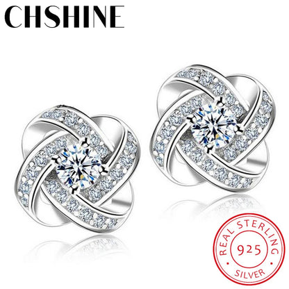 925 Sterling Silver Earrings For Women Sterling-silver-jewelry Zirconia Eternal Heart Twist Earrings Oorbellen S-e430