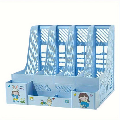 1pc Desktop File Organizer with 4 Compartments, Detachable Space-Saving Office Supplies and Document Storage Box