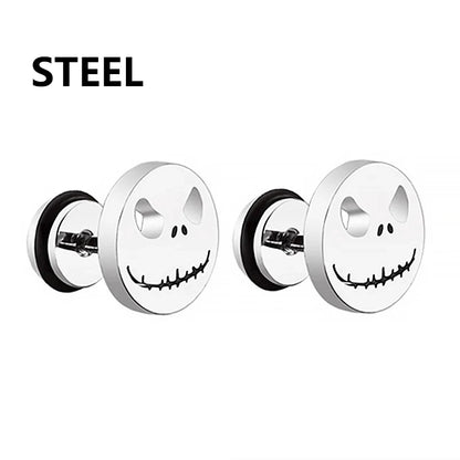 1 Pair Fashion Titanium Round Cake Stud Earrings For Men Women Halloween Pumpkin Head Earrings Stainless Steel Jewelry Evil Eye