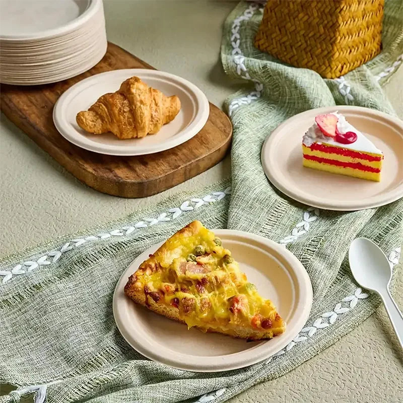 50pcs/set Disposable Round Plates Pulp Lunch Boxes Disposable Paper Plates Light Takeaway Salad Soup Noodle Square Bowls