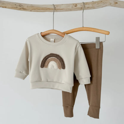 Autumn Winter Baby Clothes Girl Rainbow Embroid Pollover Newborn Baby Cloth Long Sleeve Top Pants Boys Girls Baby Sets 0-3 Years