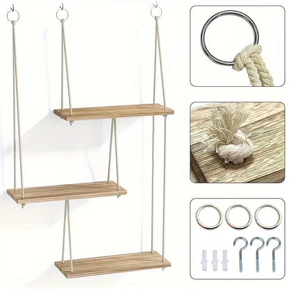 3 Tiers Floating Shelves Wooden Wall Mount Shelf Stands Nursery Book Display Ledges Flower Plant Rack Living Room Home Decor