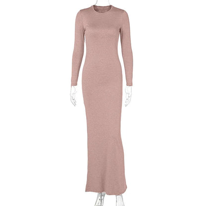 Trend Solid Color Slim Long Dresses Women Spring Autumn New Long Sleeve O Neck Package Hip Bodycon Dress Vestido Lady Streetwear