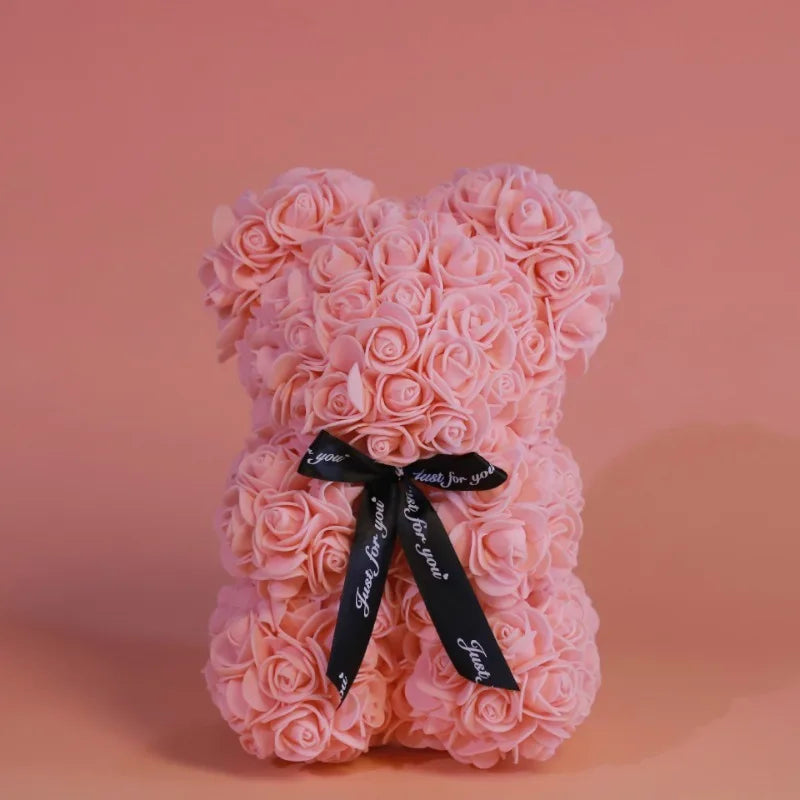 Home Romantic Valentine's Day Eternal Rose Bear, Christmas Wedding Floral Decoration Gift, Creative Rose Bear Hug Bear for Home