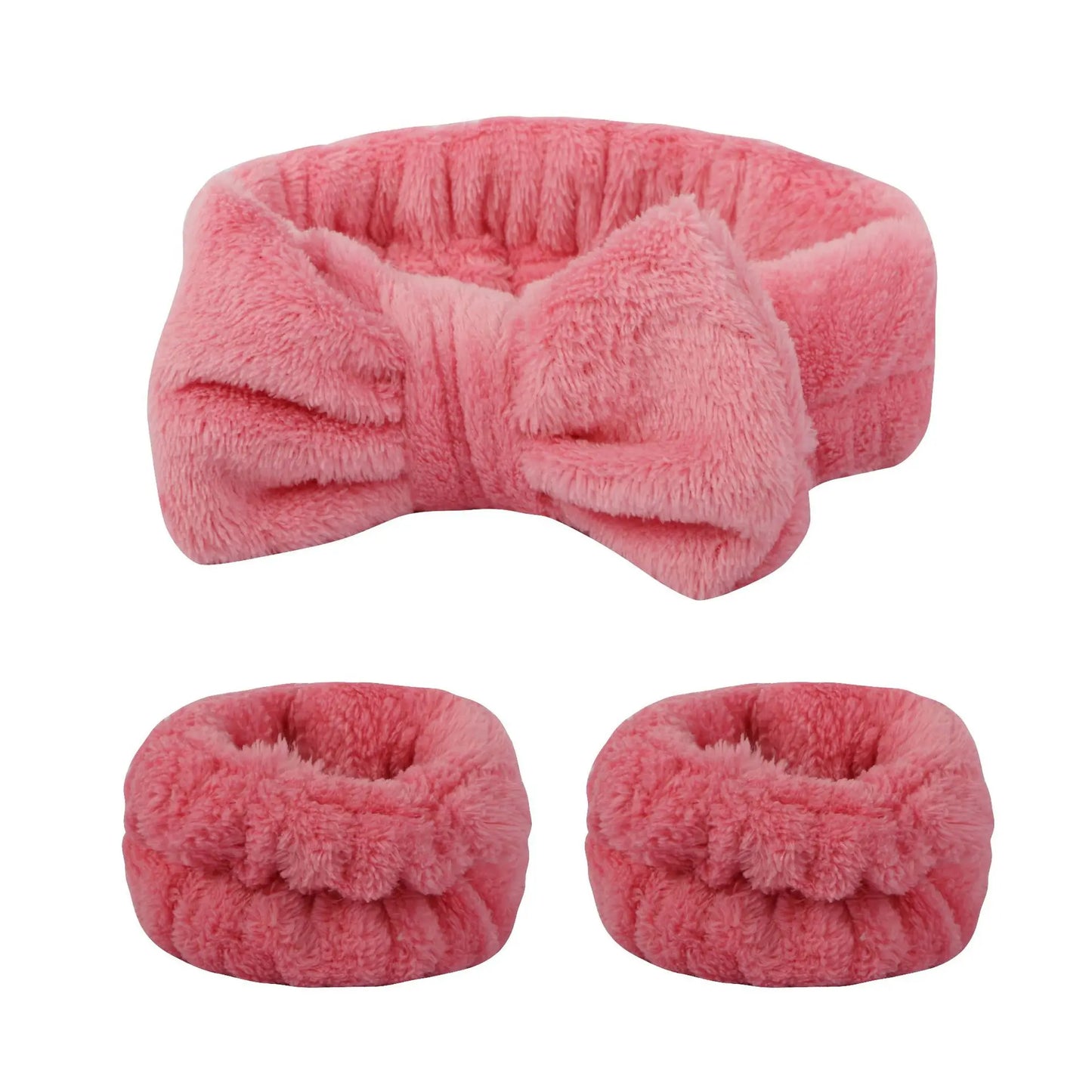 3 PCS Bow Headband And Wristband Set Soft Elastic Hairband Face Wash Makeup Skin Care Headband Spa Hair Band