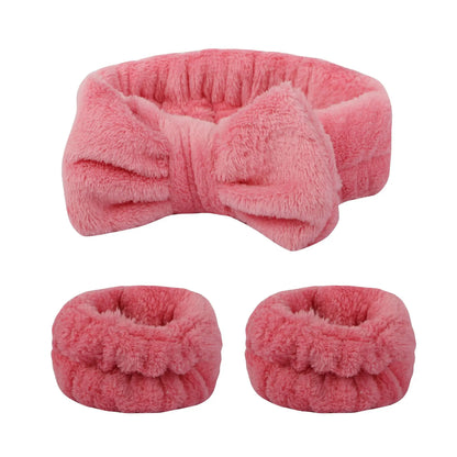 3 PCS Bow Headband And Wristband Set Soft Elastic Hairband Face Wash Makeup Skin Care Headband Spa Hair Band