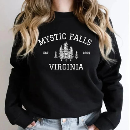 MYSTIC FALLS Women autumn and winter fashion sweatshirt digital printing round neck drop shoulder long sleeve sweatshirt