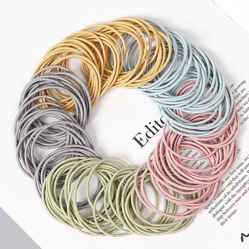 100PCS/Set Women 3.5CM Basic Nylon Elastic Hair Bands Ponytail Hair Scrunchie Rubber Bands Headband Hair Accessories Headwear
