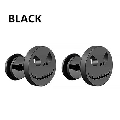 1 Pair Fashion Titanium Round Cake Stud Earrings For Men Women Halloween Pumpkin Head Earrings Stainless Steel Jewelry Evil Eye