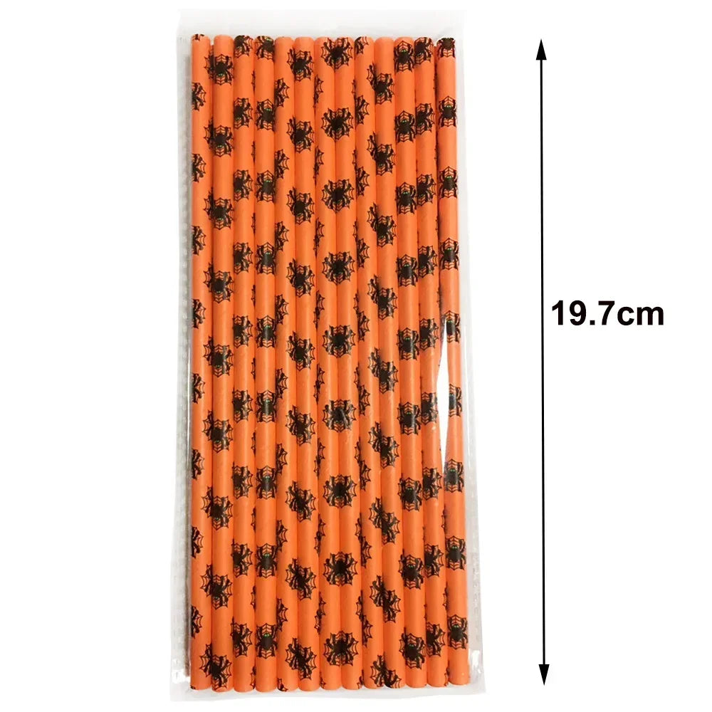25/100pcs Halloween Party Paper Straws Biodegradable Bat Pumpkin Spider Straws for Spooky Halloween Party Halloween Decoration
